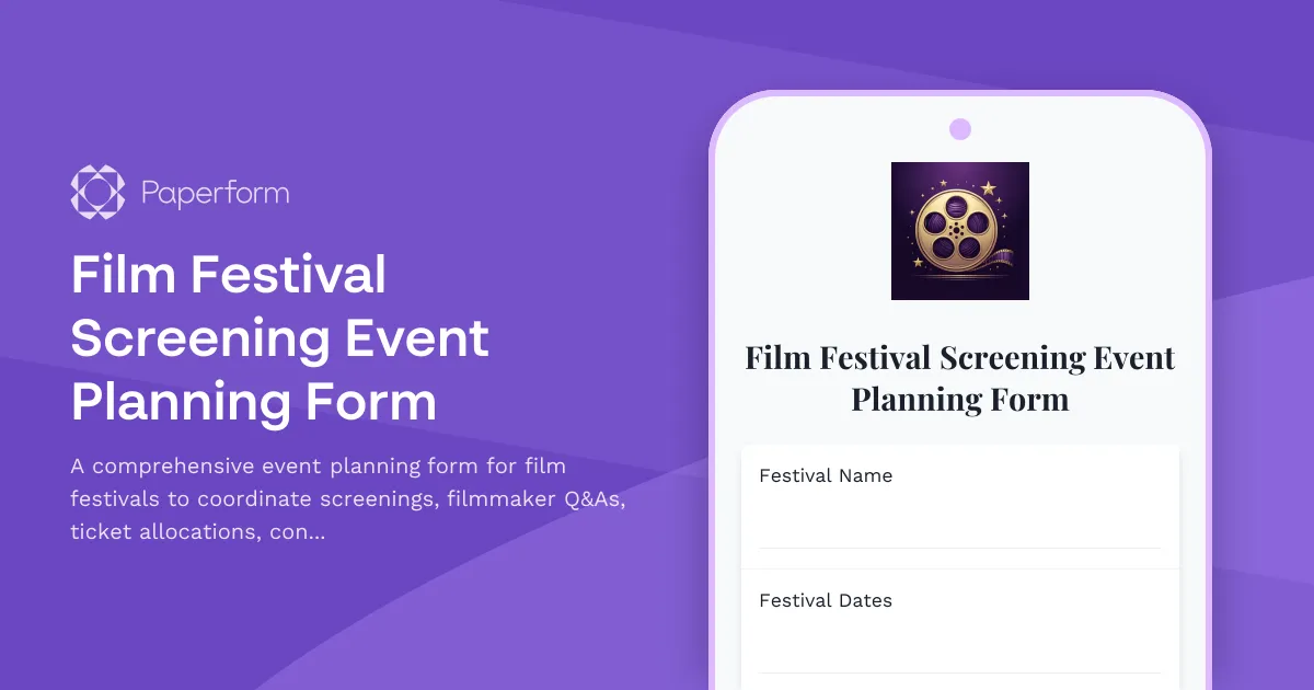 Film Festival Screening Event Planning Form