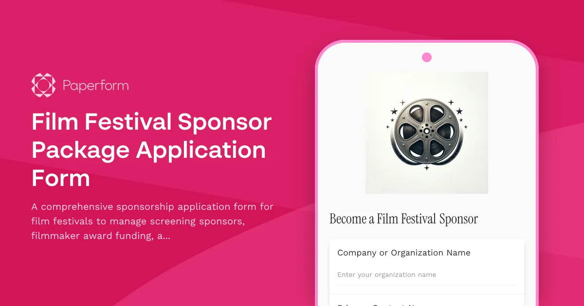 Film Festival Sponsor Package Application Form