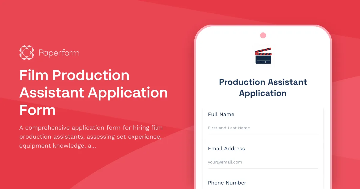 Film Production Assistant Application Form