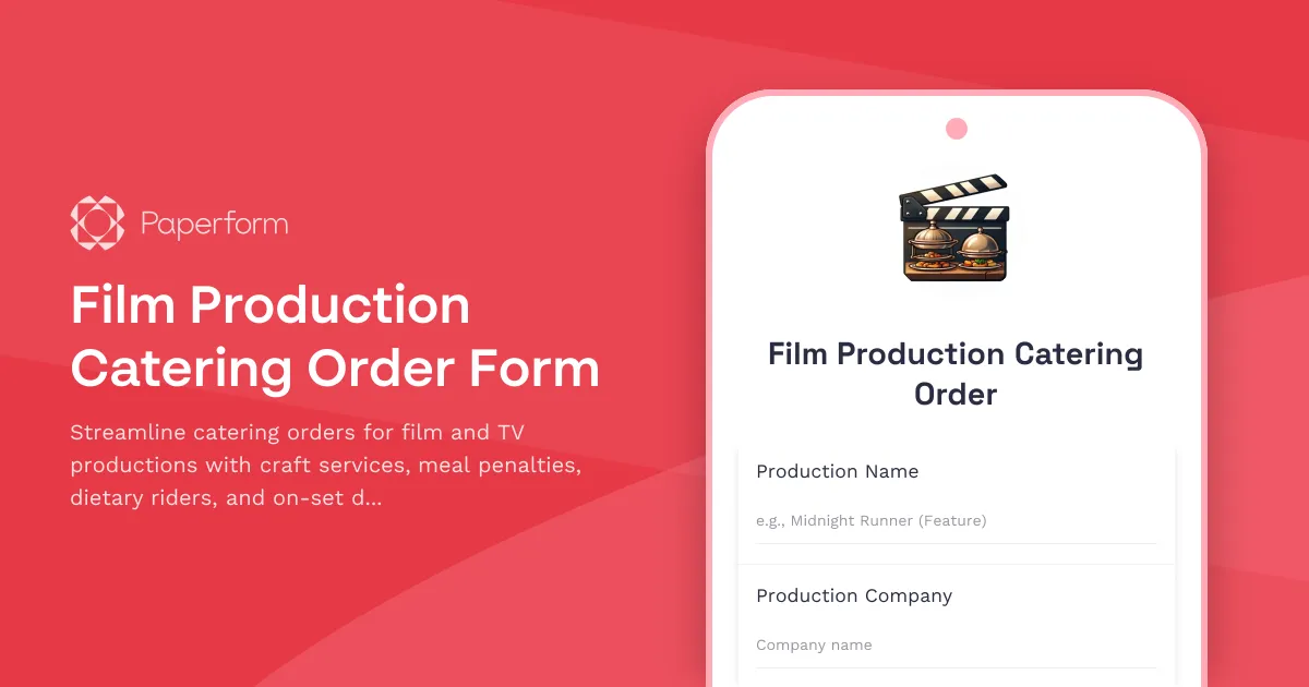 Film Production Catering Order Form