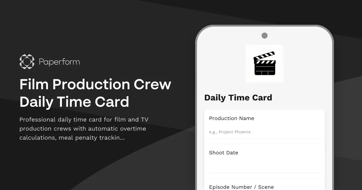 Film Production Crew Daily Time Card