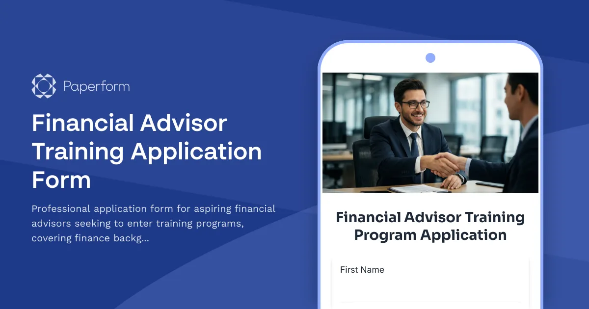 Financial Advisor Training Application Form