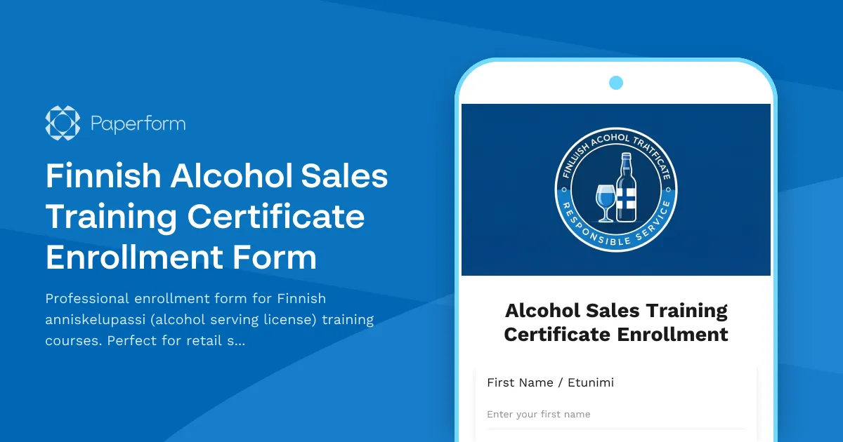 Finnish Alcohol Sales Training Certificate Enrollment Form