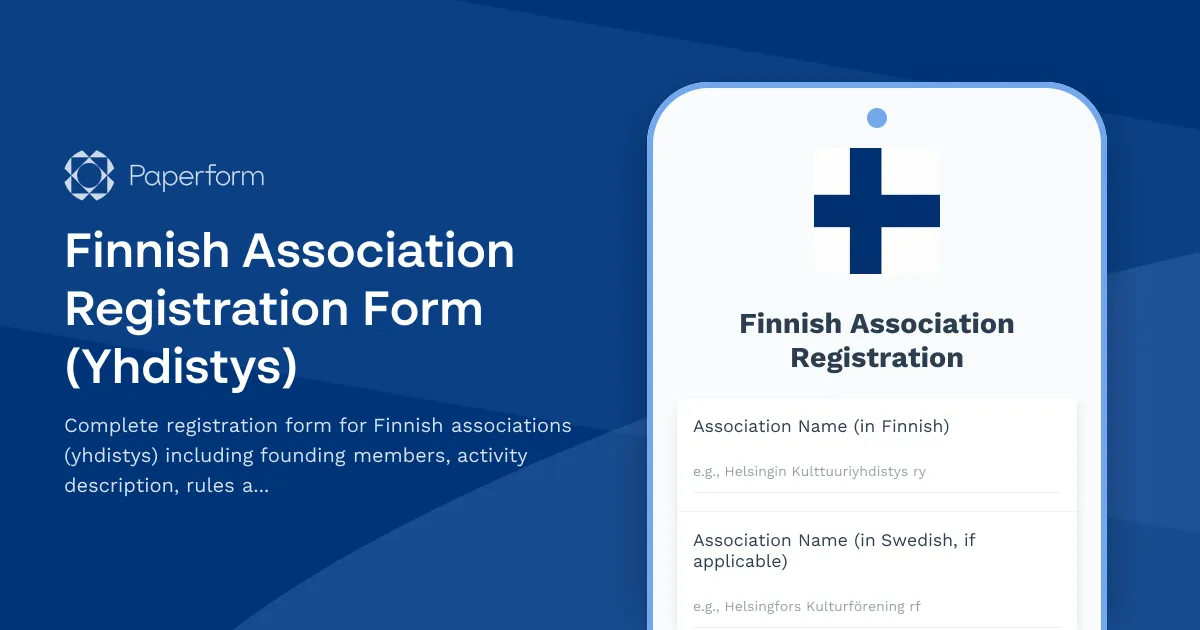 Finnish Association Registration Form (Yhdistys)