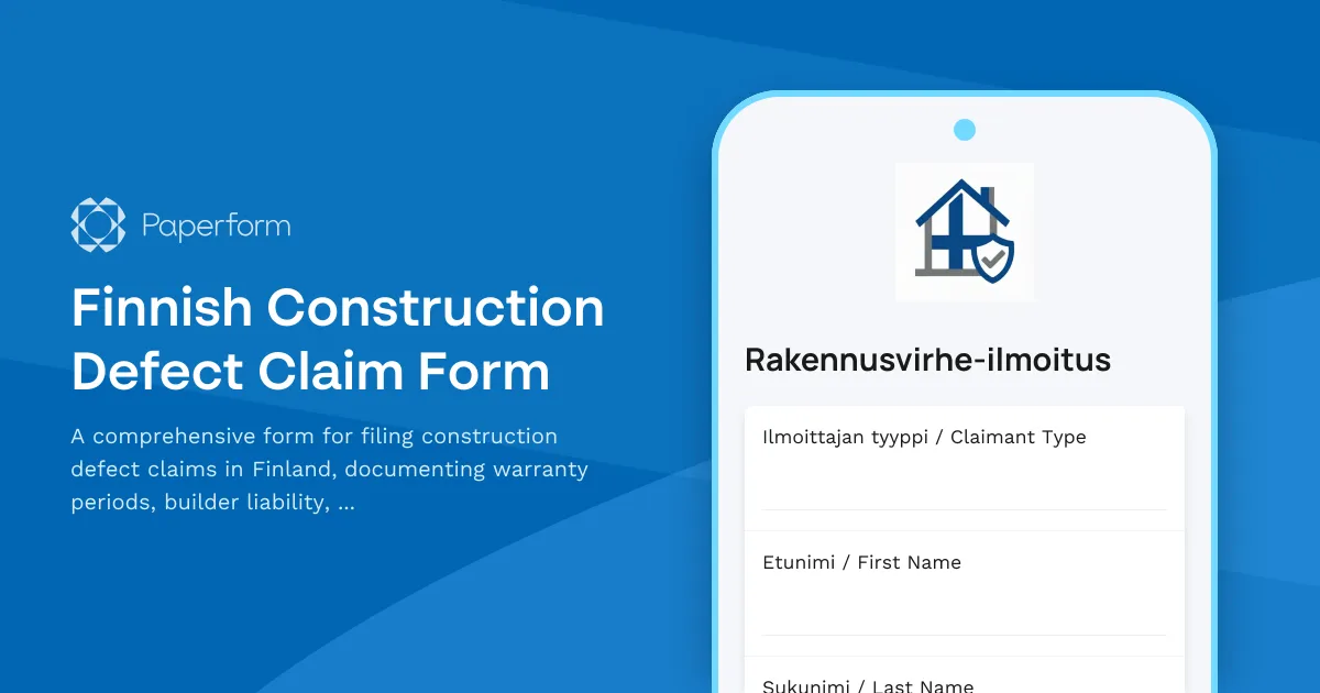 Finnish Construction Defect Claim Form