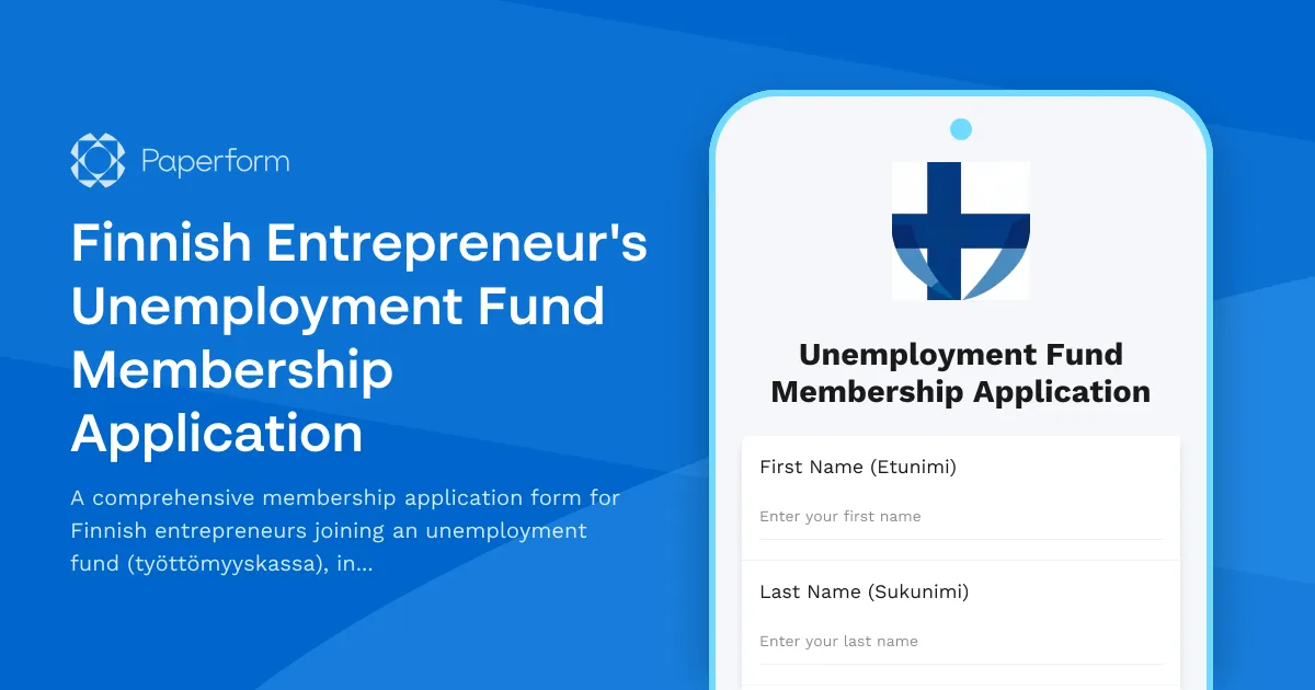 Finnish Entrepreneur's Unemployment Fund Membership Application