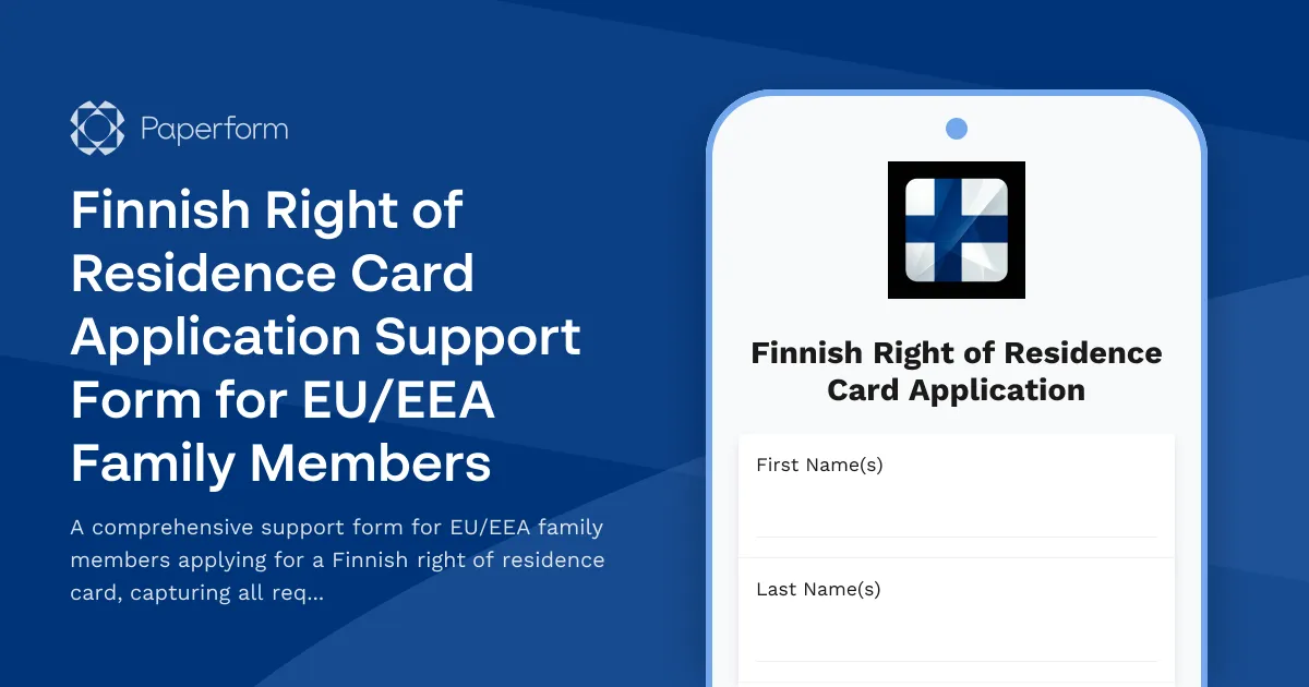 Finnish Right of Residence Card Application Support Form for EU/EEA Family Members