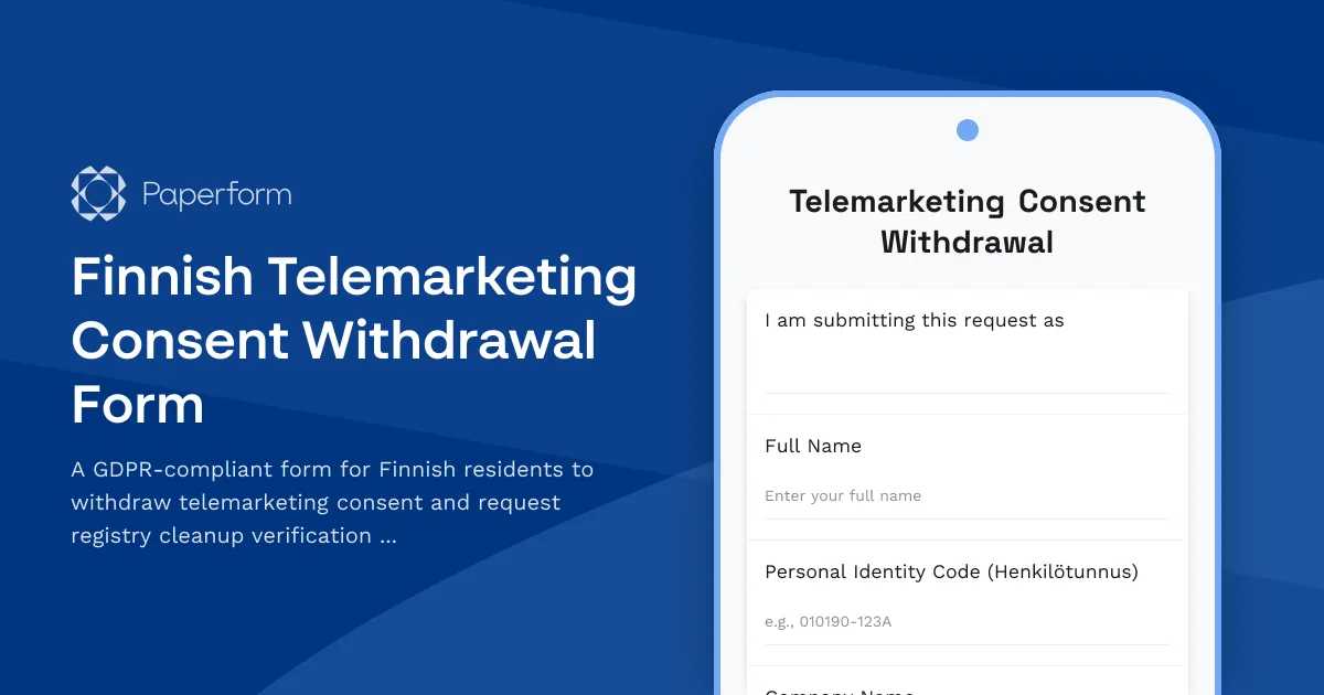 Finnish Telemarketing Consent Withdrawal Form