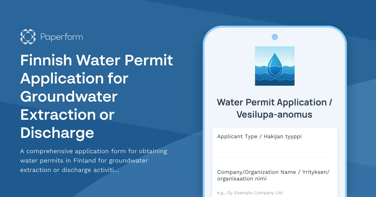 Finnish Water Permit Application for Groundwater Extraction or Discharge