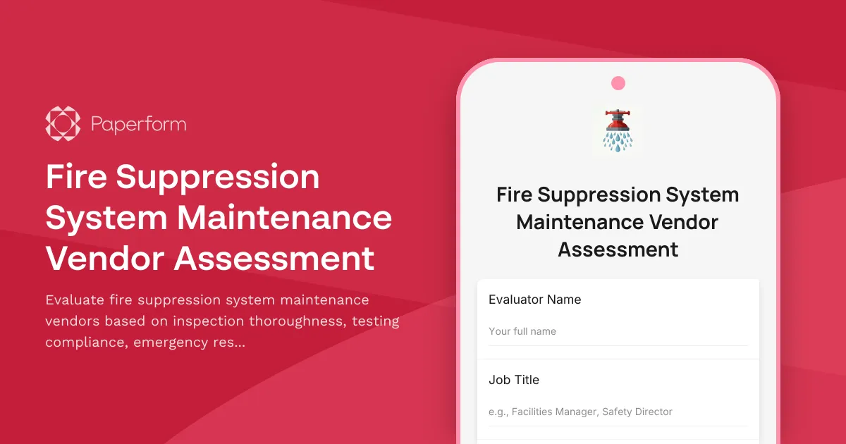 Fire Suppression System Maintenance Vendor Assessment