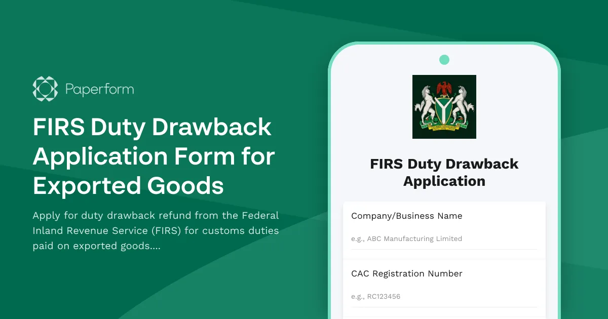 FIRS Duty Drawback Application Form for Exported Goods
