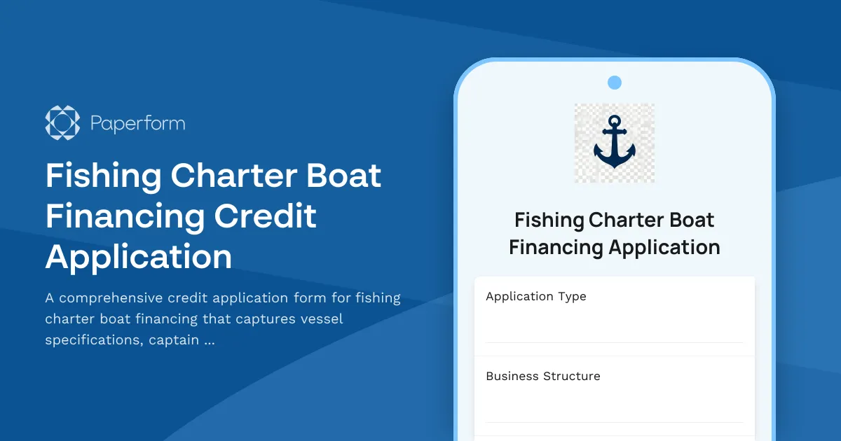 Fishing Charter Boat Financing Credit Application