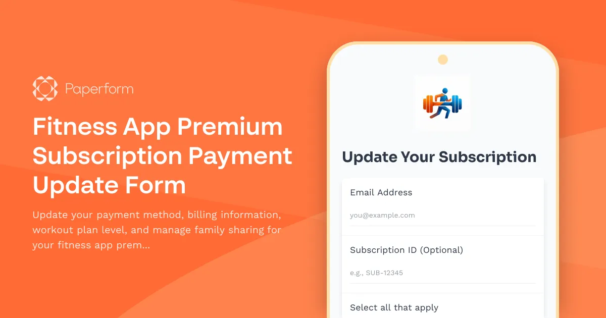 Fitness App Premium Subscription Payment Update Form