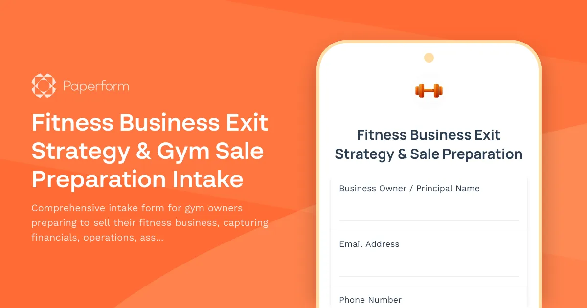 Fitness Business Exit Strategy & Gym Sale Preparation Intake