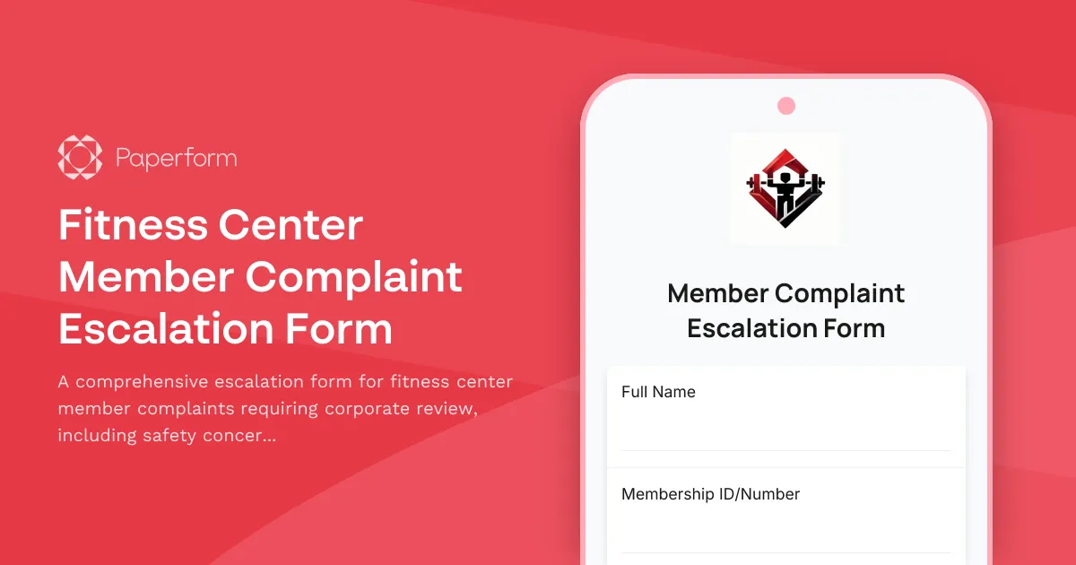 Fitness Center Member Complaint Escalation Form