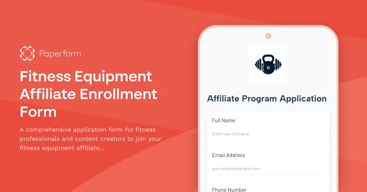 Fitness Equipment Affiliate Enrollment Form