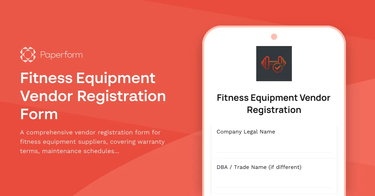 Fitness Equipment Vendor Registration Form