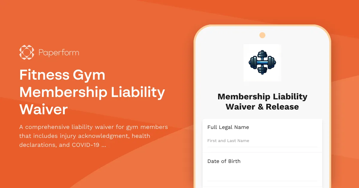 Fitness Gym Membership Liability Waiver