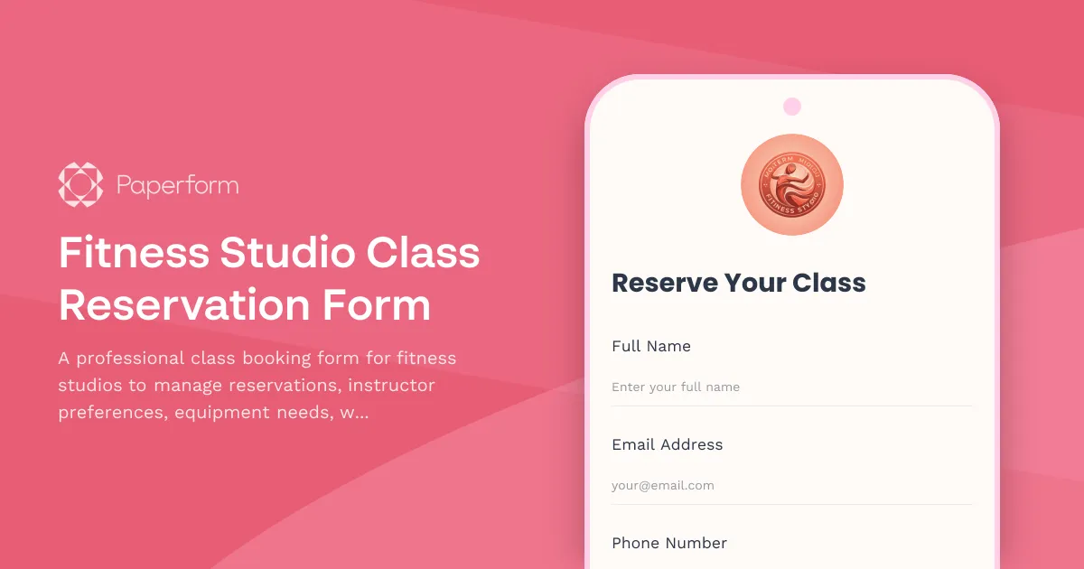 Fitness Studio Class Reservation Form