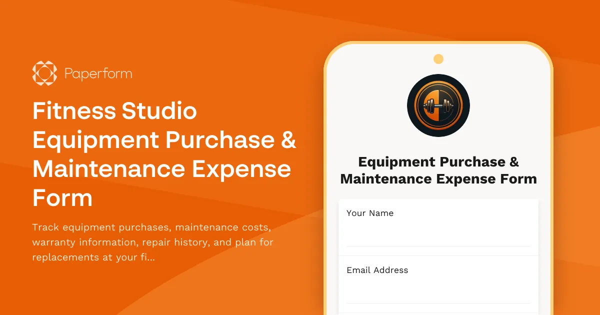 Fitness Studio Equipment Purchase & Maintenance Expense Form