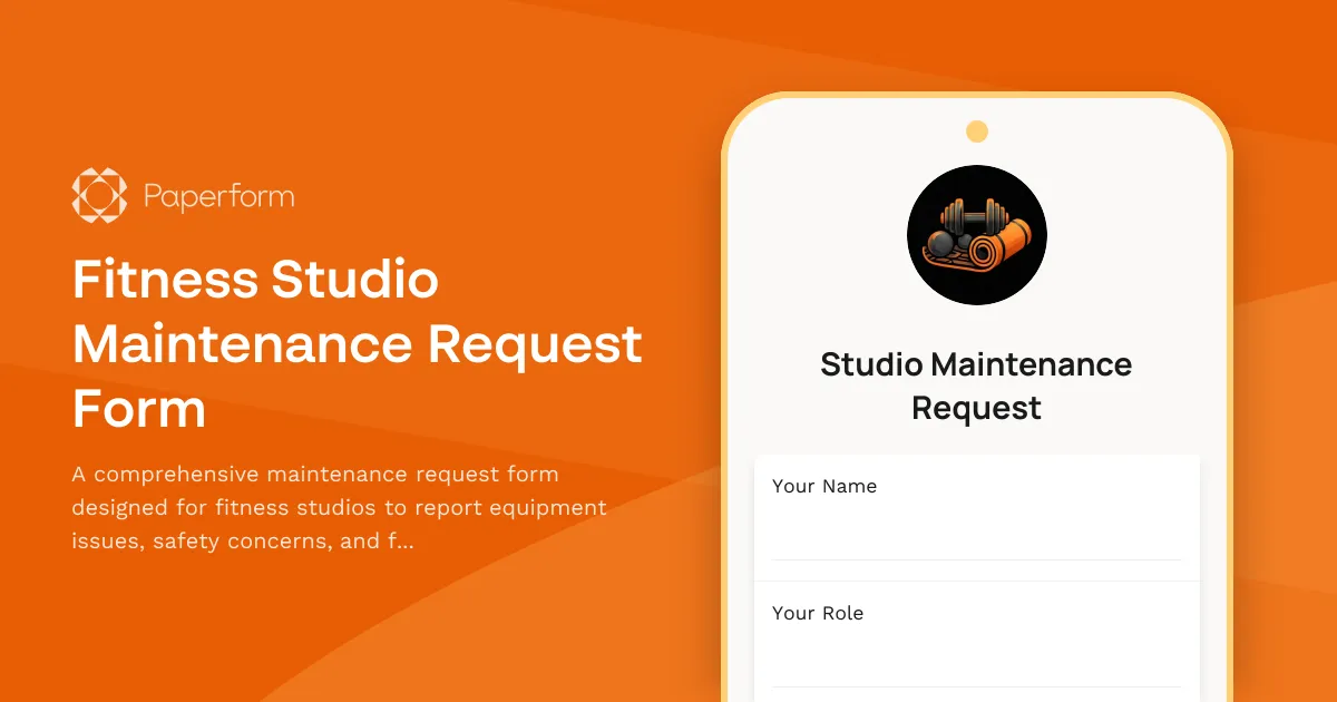 Fitness Studio Maintenance Request Form
