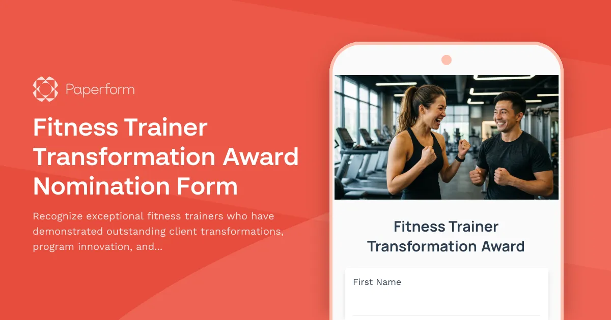 Fitness Trainer Transformation Award Nomination Form