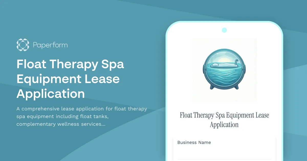Float Therapy Spa Equipment Lease Application