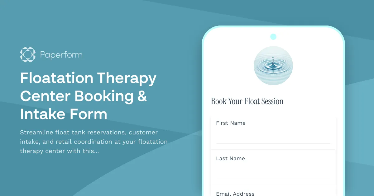 Floatation Therapy Center Booking & Intake Form