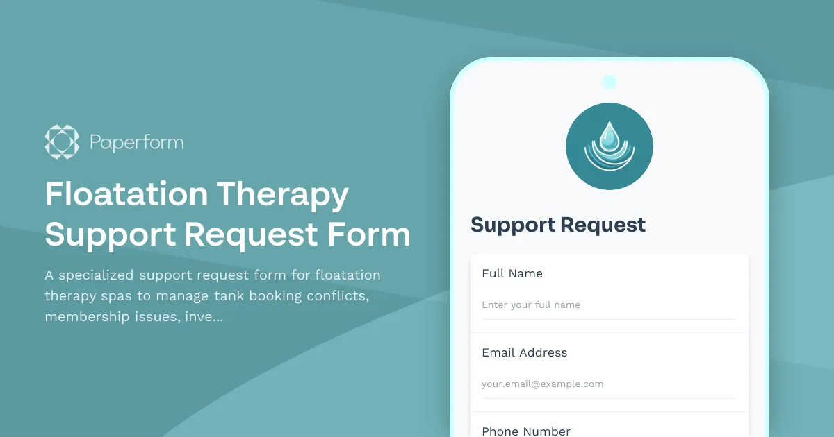 Floatation Therapy Support Request Form