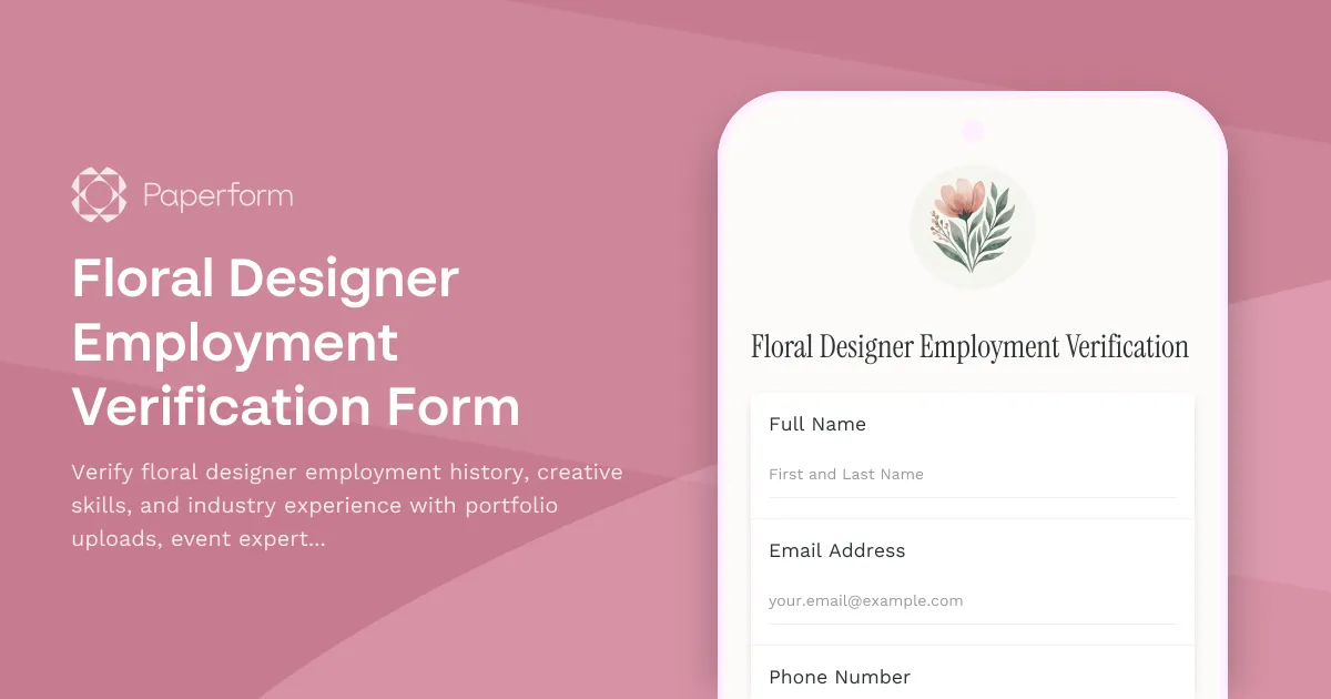 Floral Designer Employment Verification Form