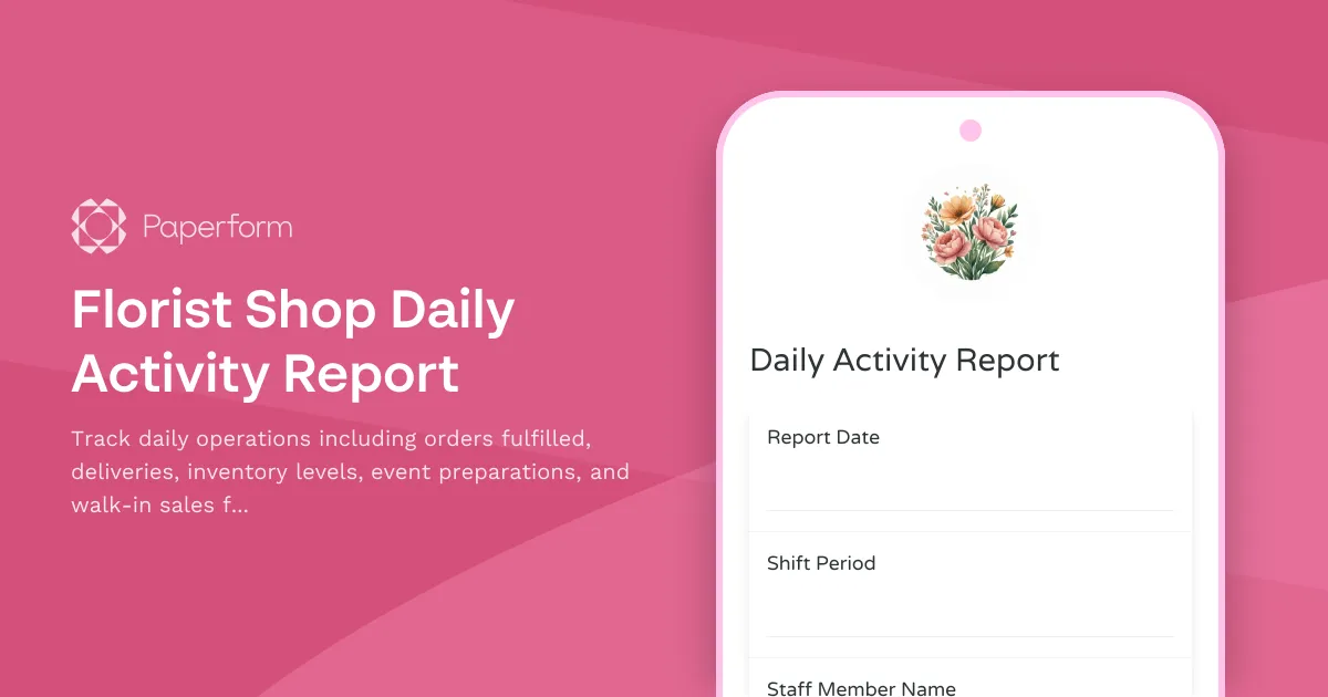 Florist Shop Daily Activity Report
