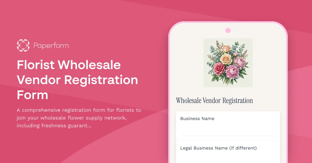 Florist Wholesale Vendor Registration Form
