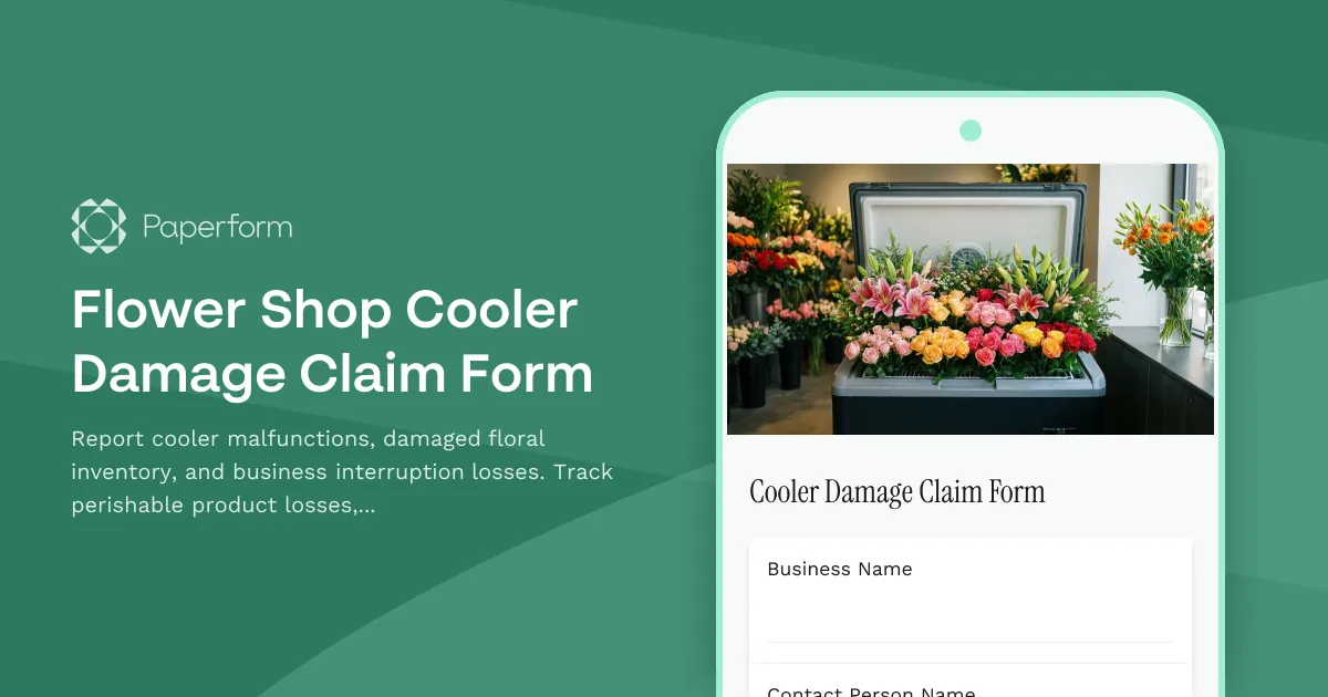 Flower Shop Cooler Damage Claim Form