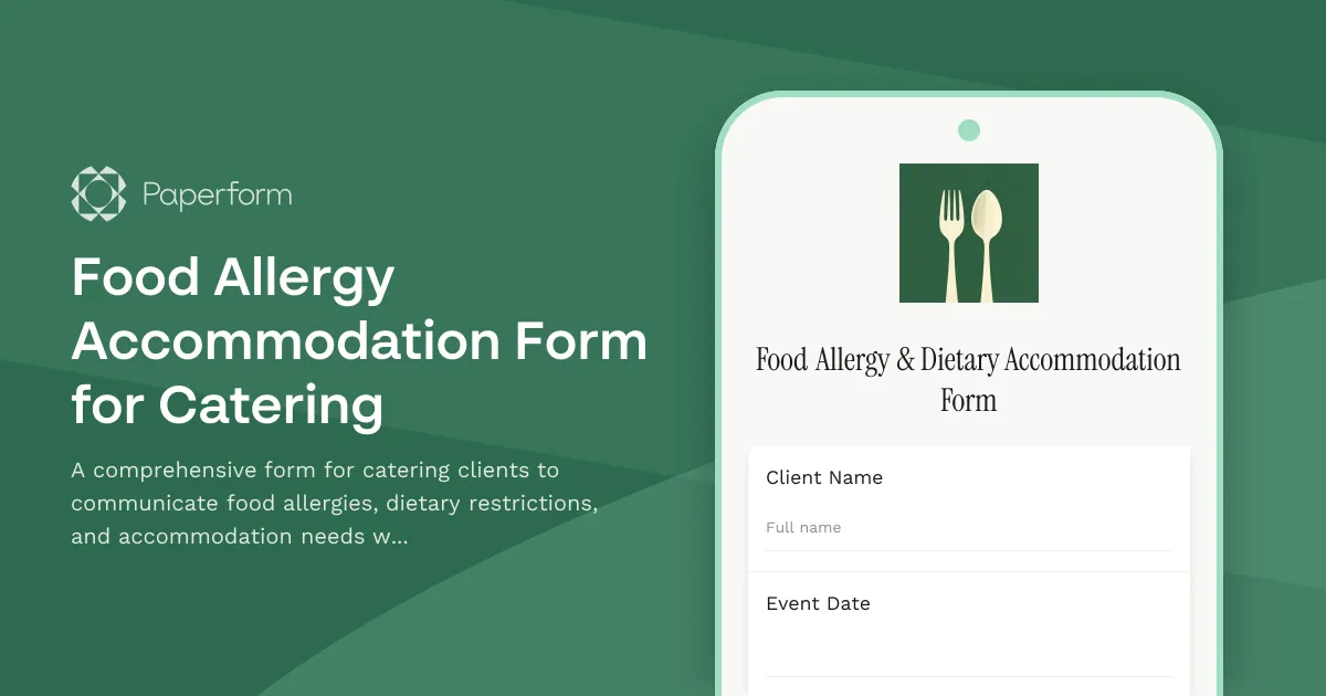 Food Allergy Accommodation Form for Catering