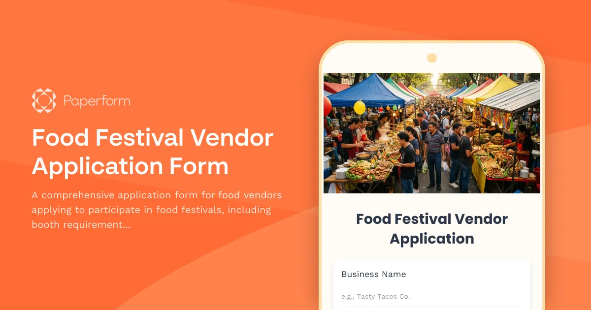 Food Festival Vendor Application Form