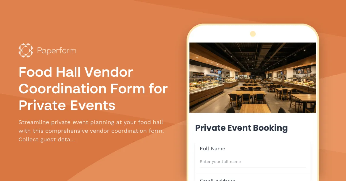 Food Hall Vendor Coordination Form for Private Events
