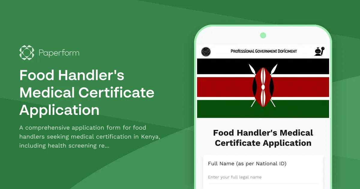 Food Handler's Medical Certificate Application