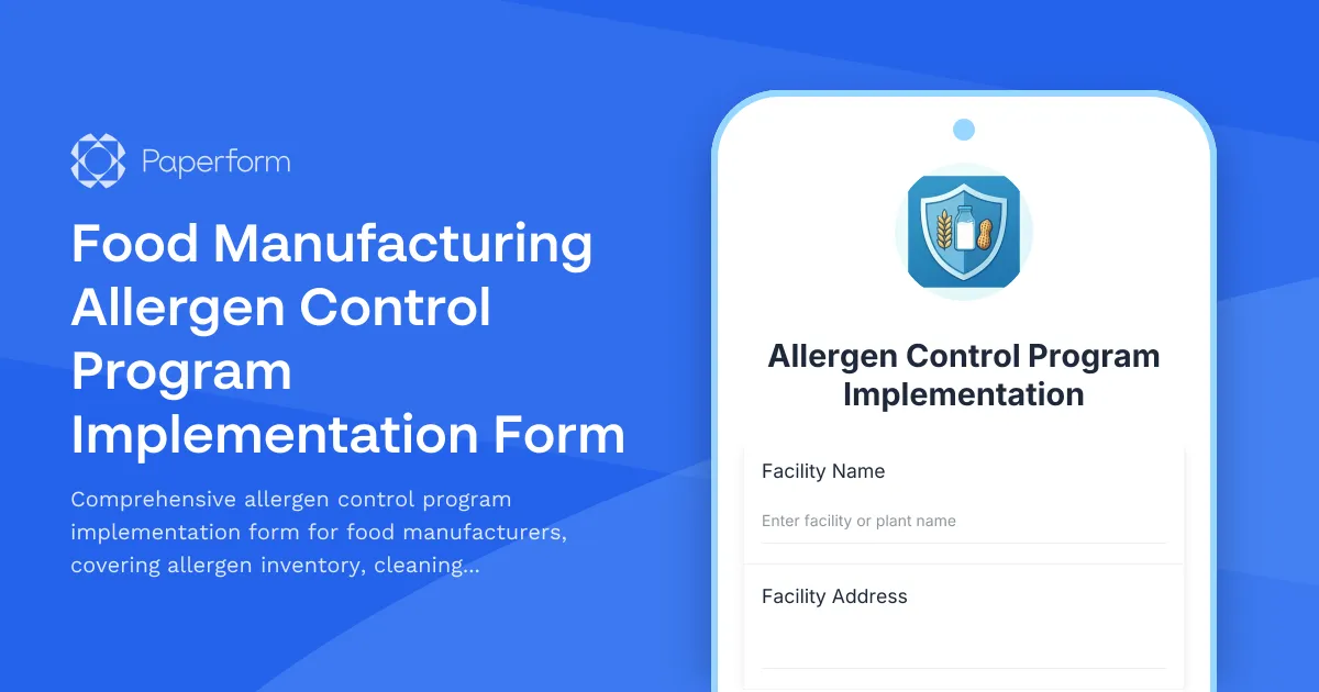 Food Manufacturing Allergen Control Program Implementation Form