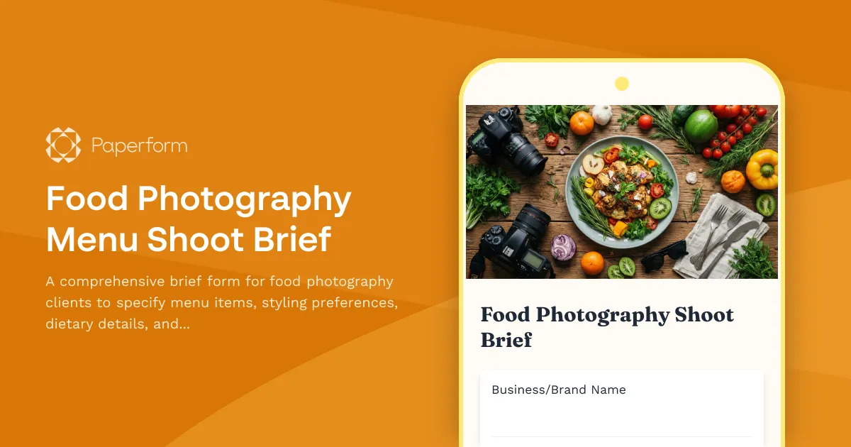 Food Photography Menu Shoot Brief