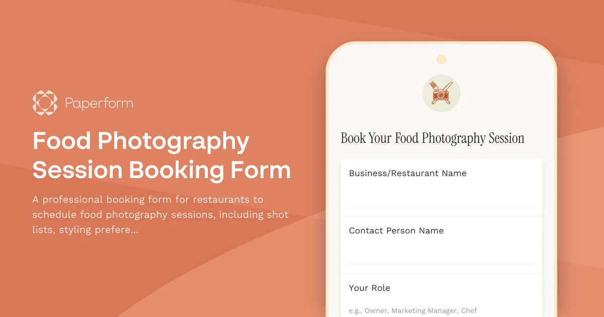 Food Photography Session Booking Form