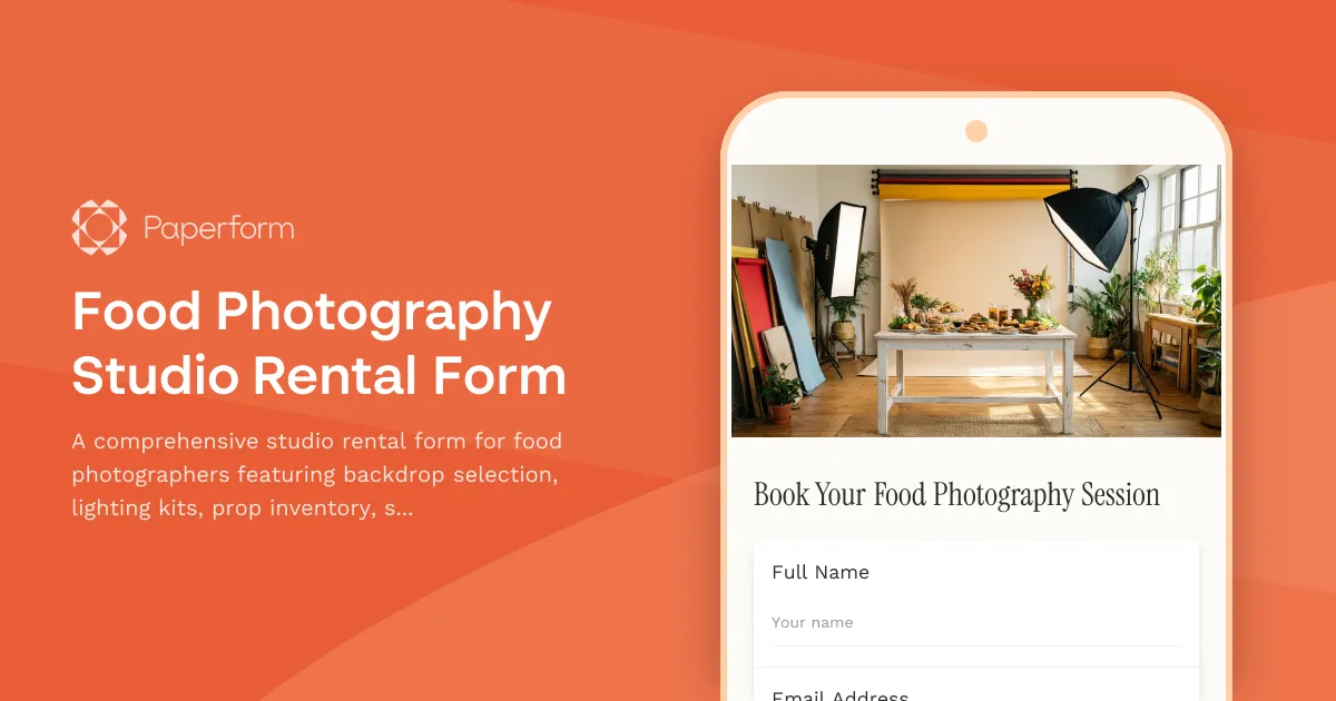 Food Photography Studio Rental Form