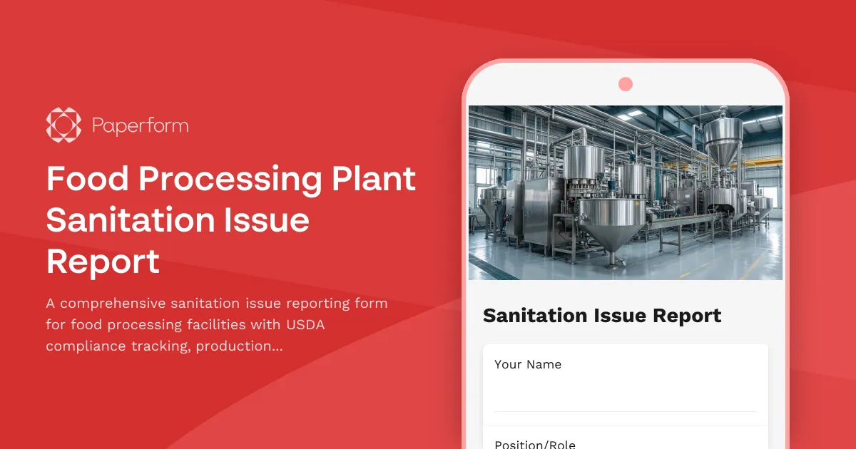 Food Processing Plant Sanitation Issue Report