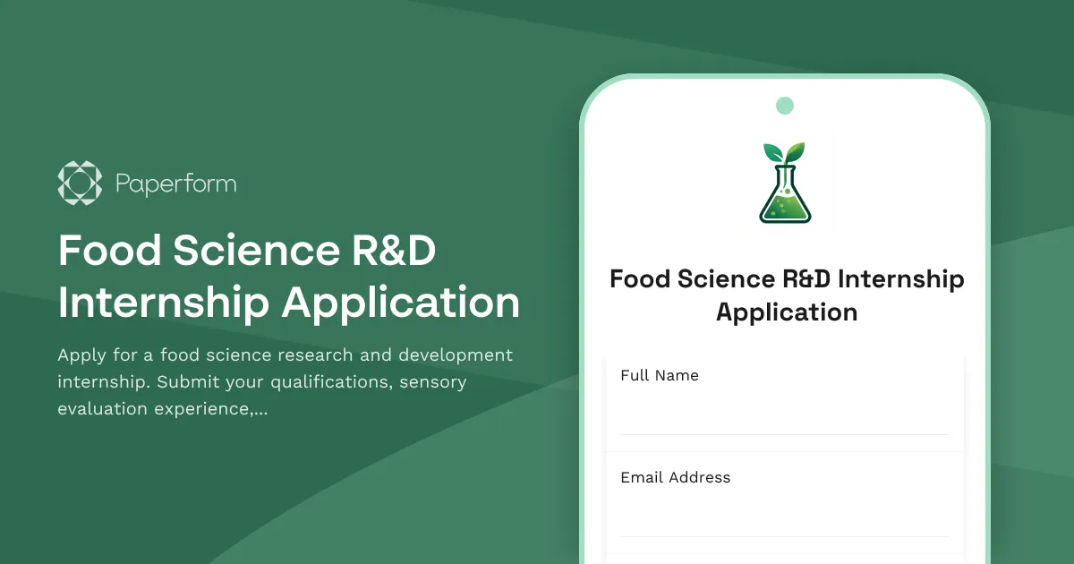 Food Science R&D Internship Application