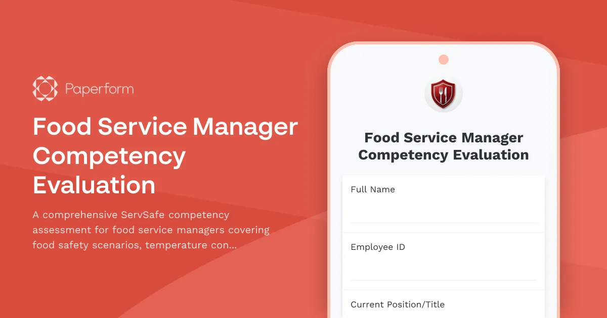 Food Service Manager Competency Evaluation