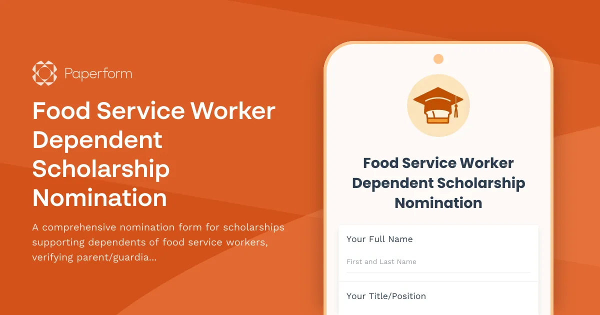 Food Service Worker Dependent Scholarship Nomination
