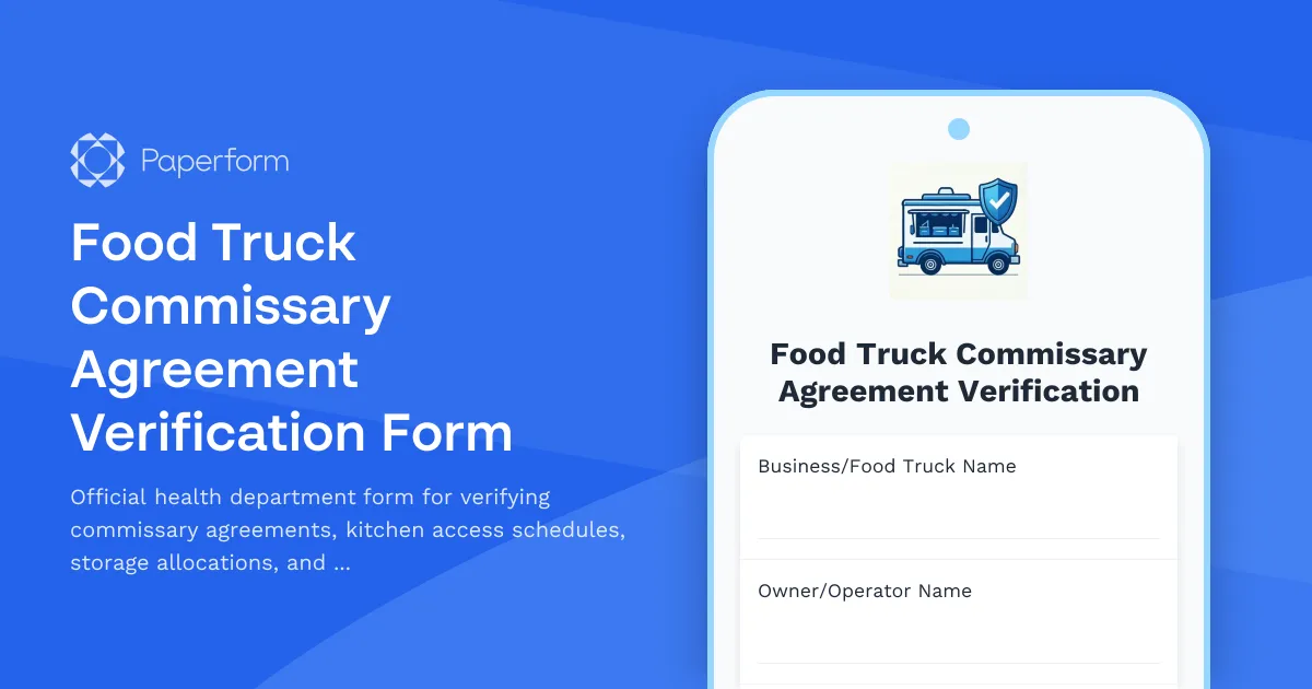Food Truck Commissary Agreement Verification Form