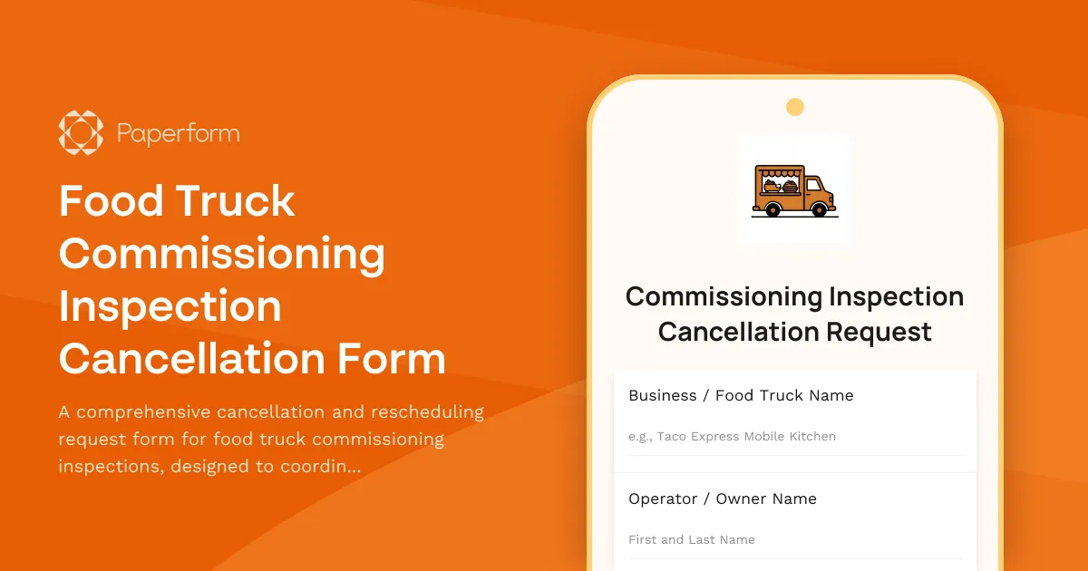Food Truck Commissioning Inspection Cancellation Form