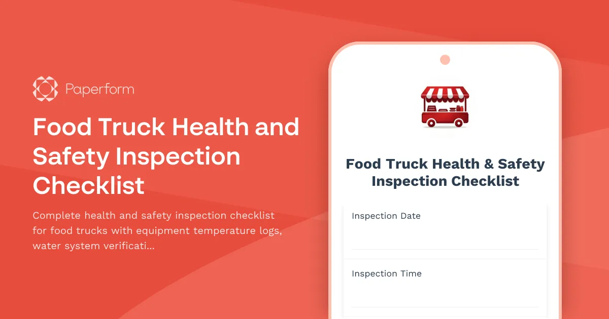 Food Truck Health and Safety Inspection Checklist