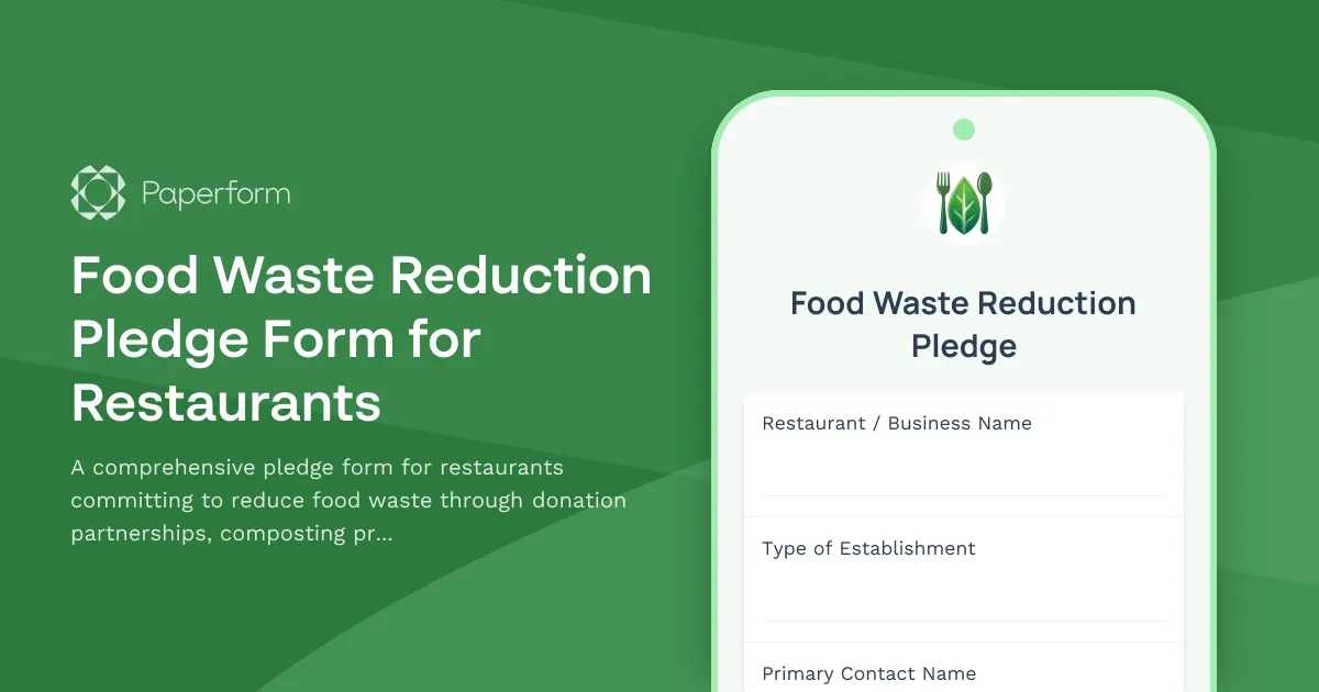 Food Waste Reduction Pledge Form for Restaurants