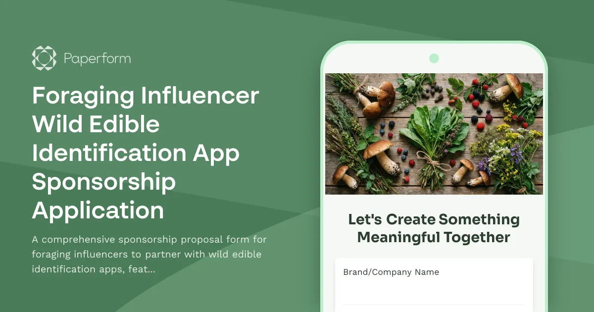 Foraging Influencer Wild Edible Identification App Sponsorship Application